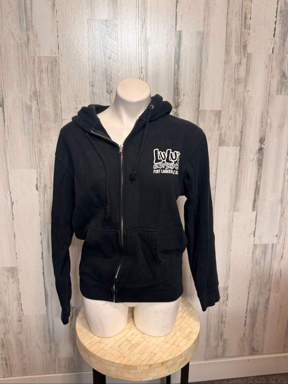 Lulus Bait Shack Fort Lauderdale Beach Full Zip Hoodie Sweatshirt Black Small